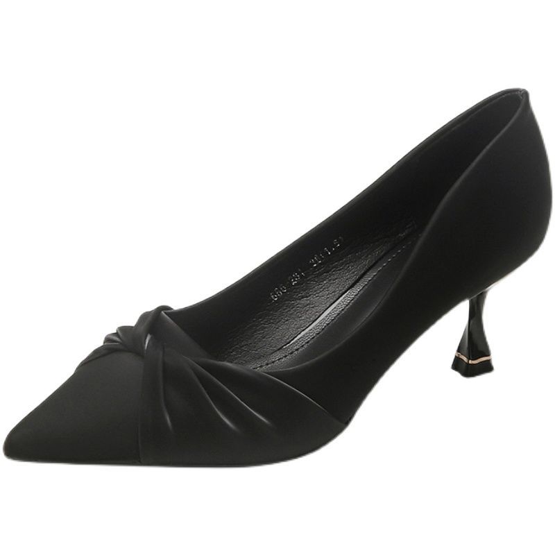 【ส้นสูง】 สีดำ  สไตล์ใหม่  สง่างามความเป็นหญิง  สง่างาม  มีระดับ  ออกแบบรองเท้าหัวแหลม  รองเท้าหุ้มส้น  สไตล์เกาหลี